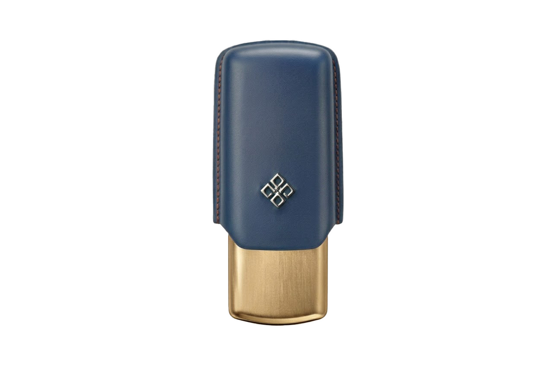 Alestimo Humiport Cigar Case Blue Leather &amp; Gold Aluminium