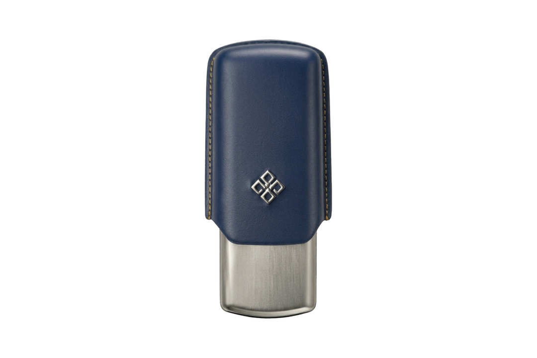 Alestimo Humiport Cigar Case Blue Leather &amp; Silver Aluminium