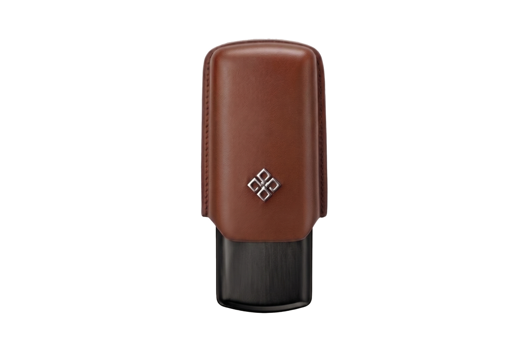Alestimo Humiport Cigar Case Brown Leather &amp; Black Aluminium