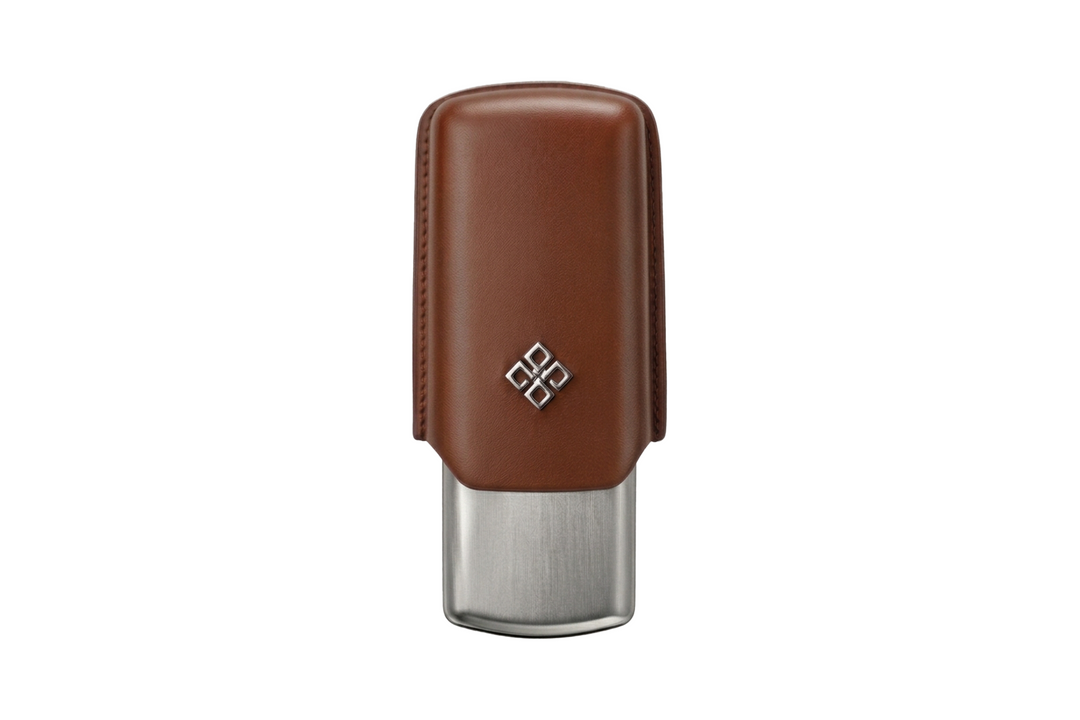Alestimo Humiport Cigar Case Brown Leather &amp; Silver Aluminium