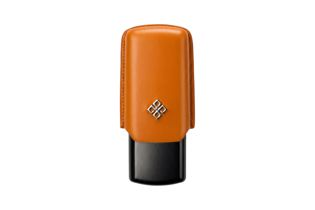 Alestimo Humiport Cigar Case Orange Leather &amp; Black Aluminium