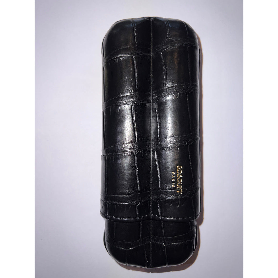 Bosquet Paris Genuine Crocodile Leather Cigar Case Black Cylindrical - 2 Finger