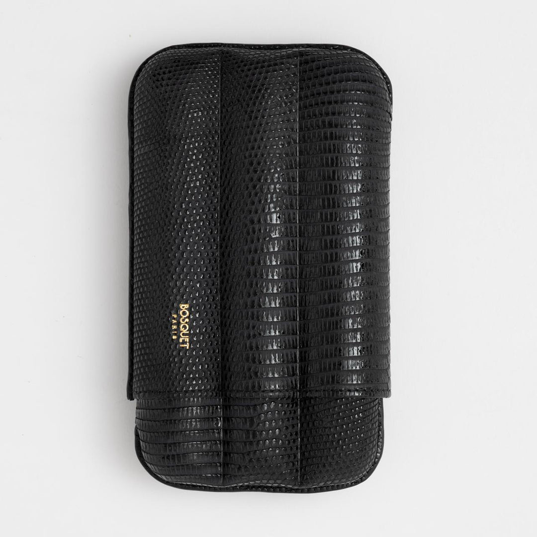 Bosquet Paris Genuine Lizard Cigar Case Black - 3 Cigars
