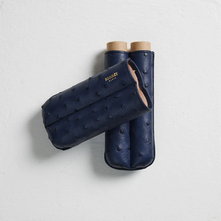 Bosquet Paris Genuine Ostrich Leather Cigar Case Blue - 2 Finger