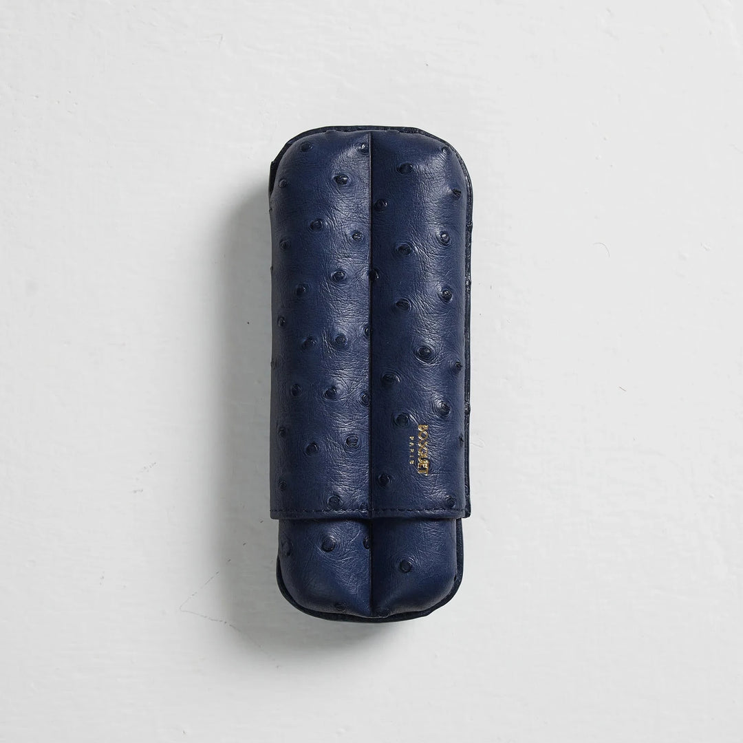 Bosquet Paris Genuine Ostrich Leather Cigar Case Blue - 2 Finger