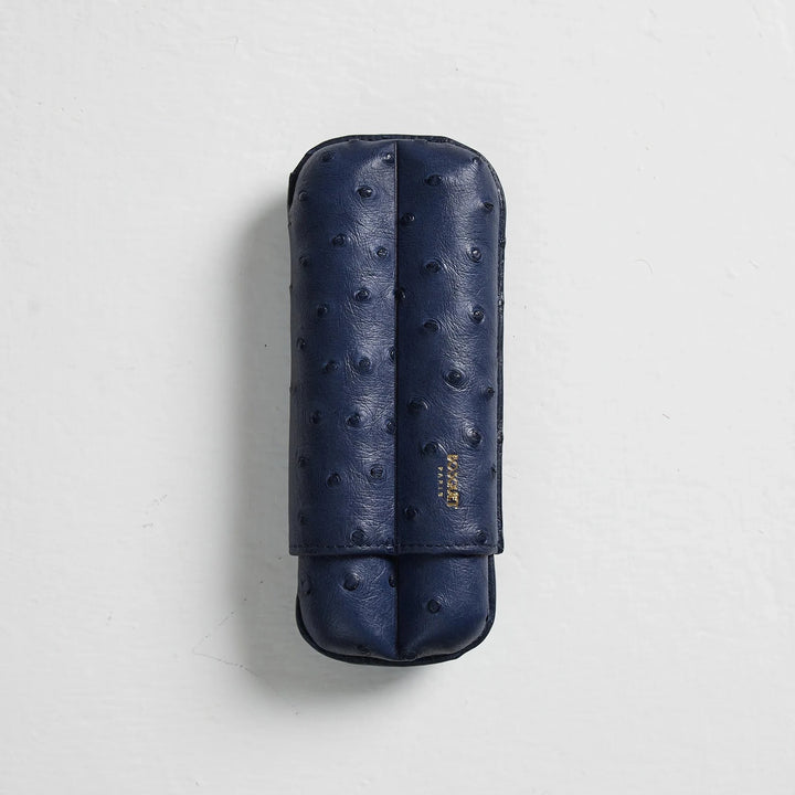 Bosquet Paris Genuine Ostrich Leather Cigar Case Blue - 2 Finger
