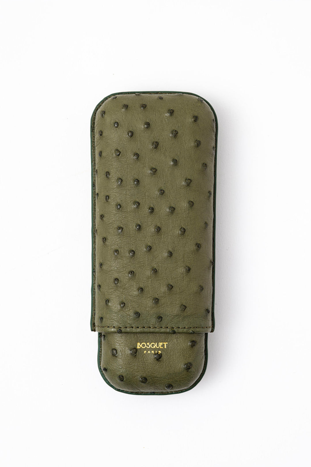 Bosquet Paris Genuine Ostrich Leather Cigar Case Dark Green Rectangle  - 2 Finger