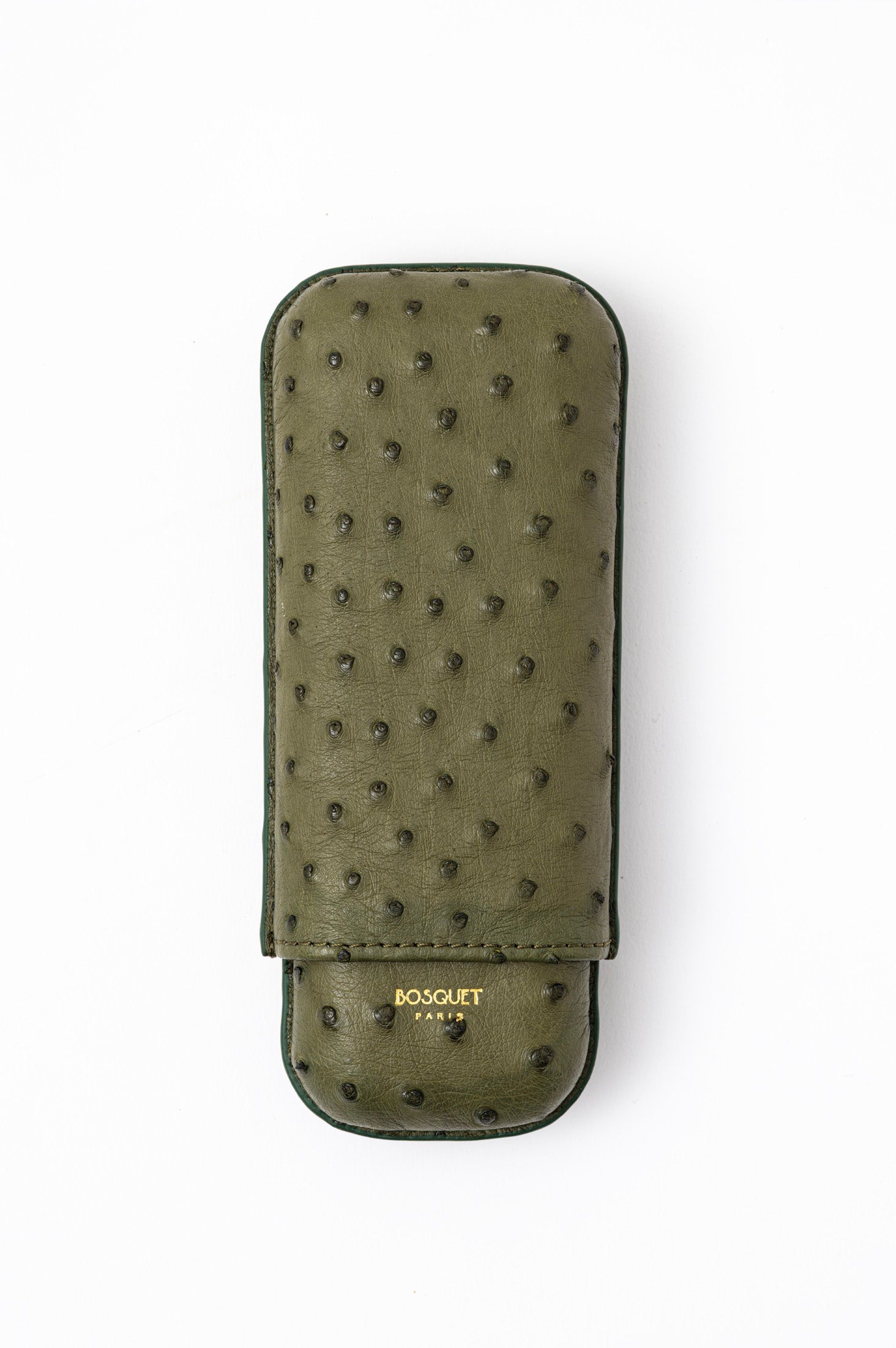 Bosquet Paris Genuine Ostrich Leather Cigar Case Dark Green Rectangle  - 2 Finger