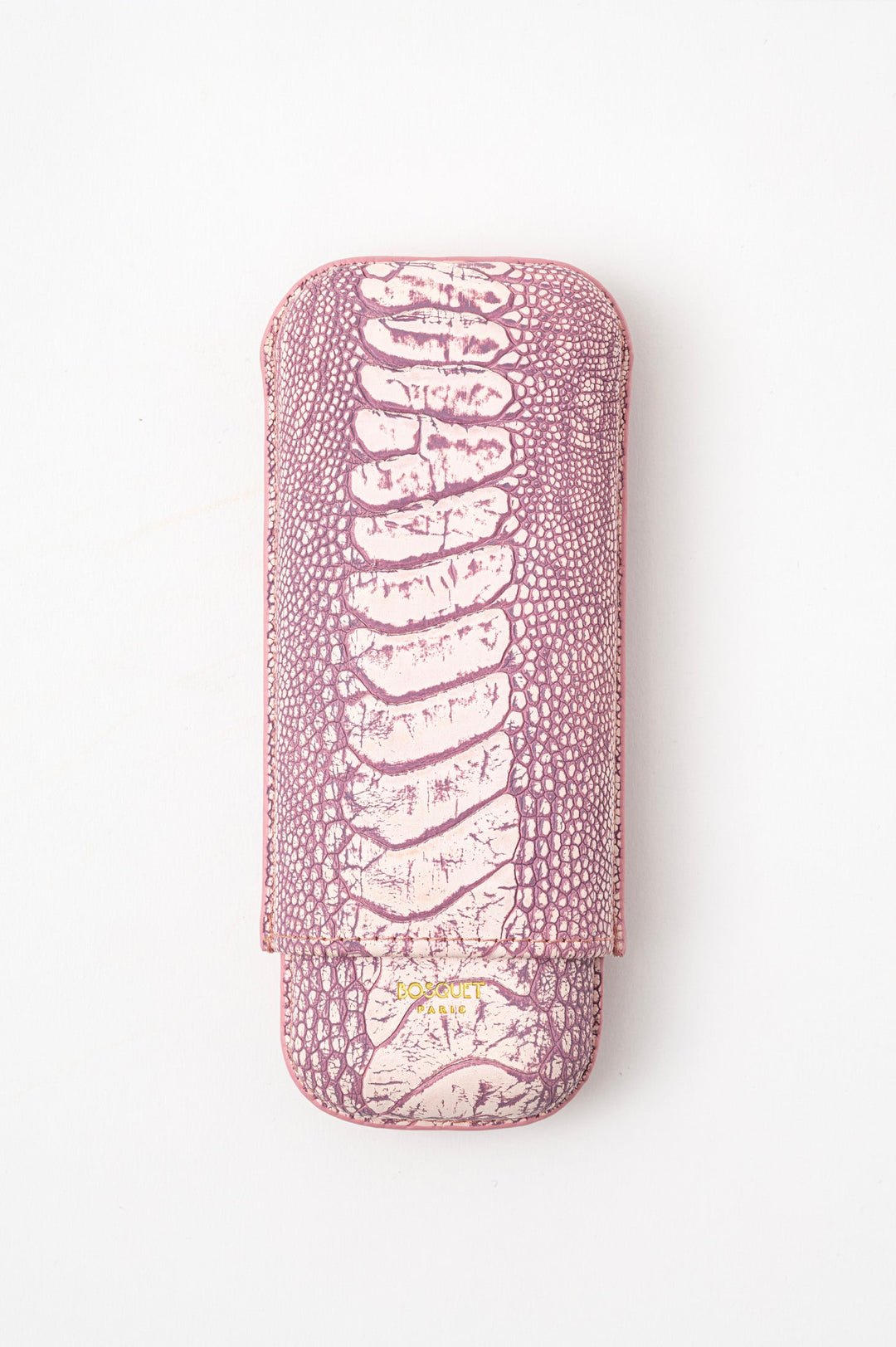 Bosquet Paris Genuine Ostrich Leg Leather Cigar Case Washed Pink - 2 Cigar