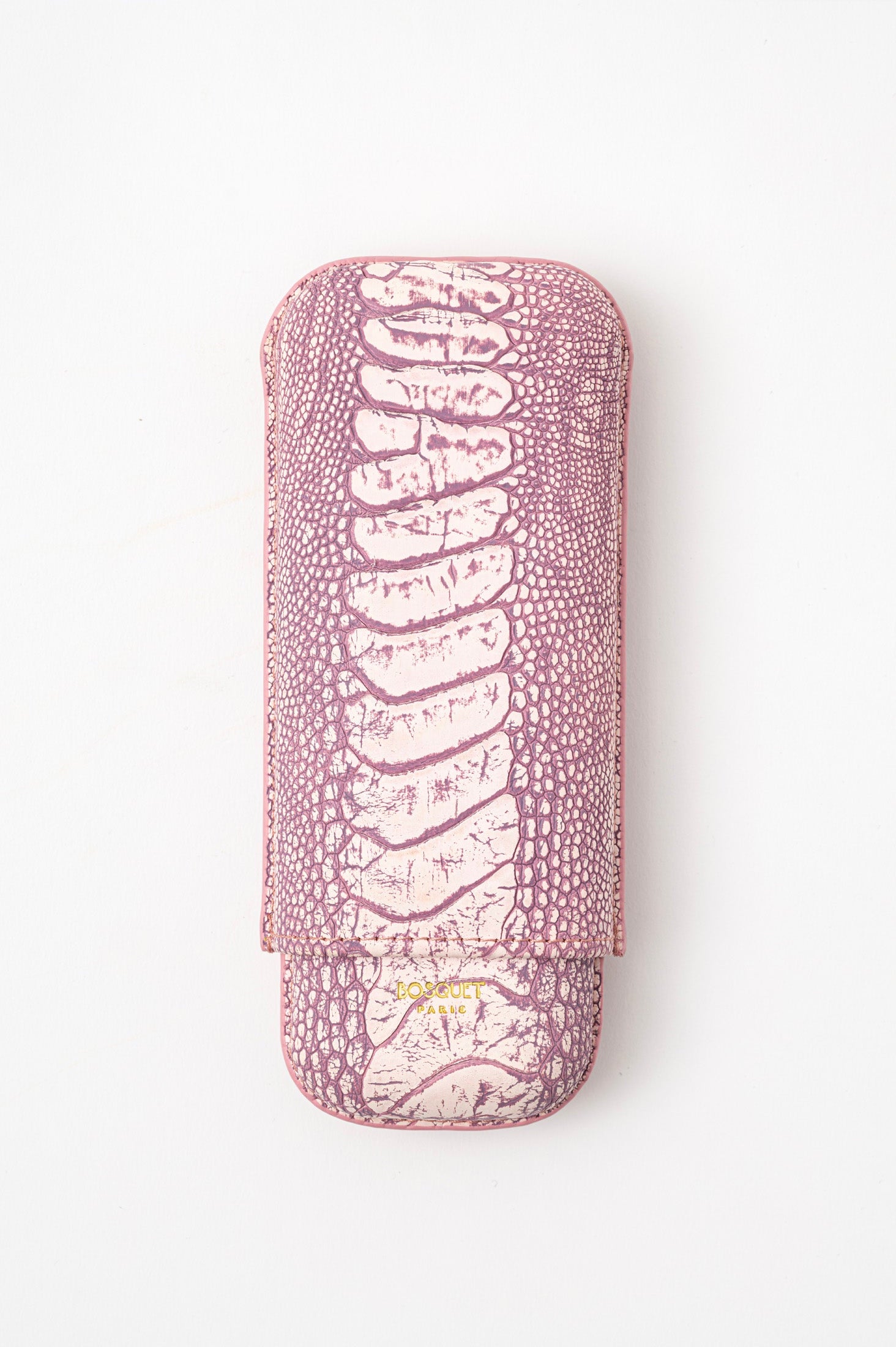 Bosquet Paris Genuine Ostrich Leg Leather Cigar Case Washed Pink - 2 Cigar
