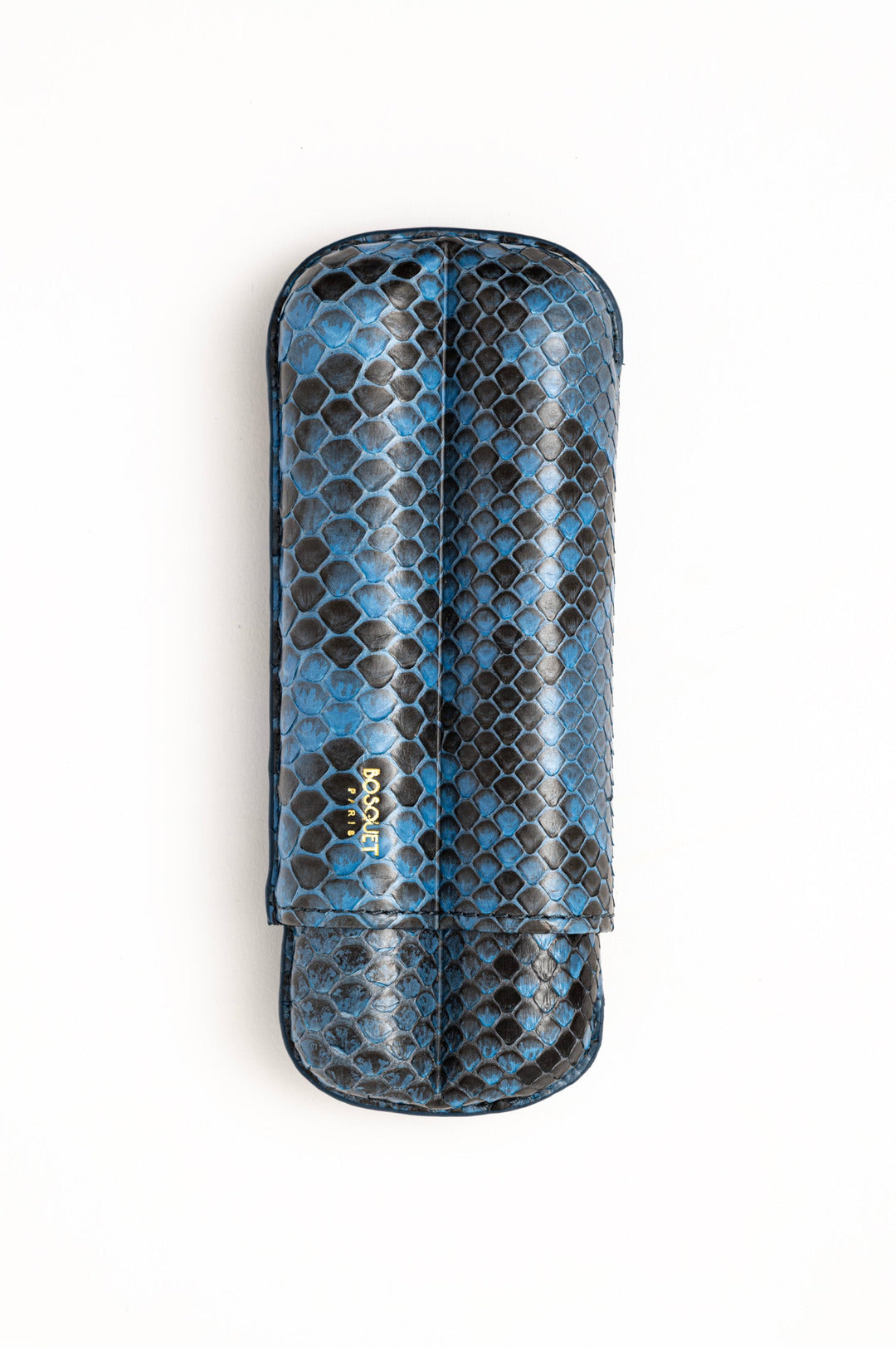 Bosquet Paris Genuine Python Leather Cigar Case Blue Cylindrical  - 2 Finger