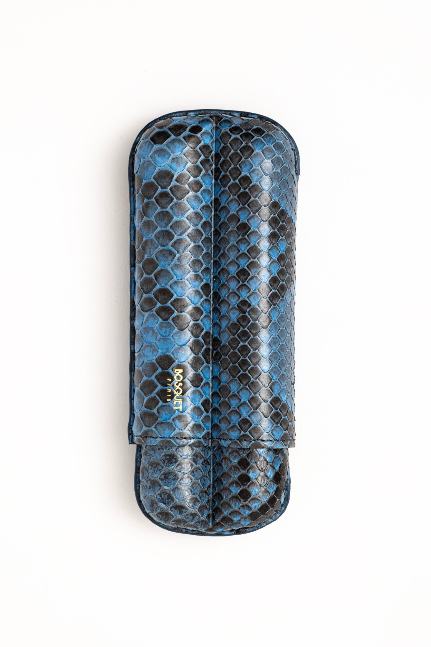Bosquet Paris Genuine Python Leather Cigar Case Blue Cylindrical  - 2 Finger