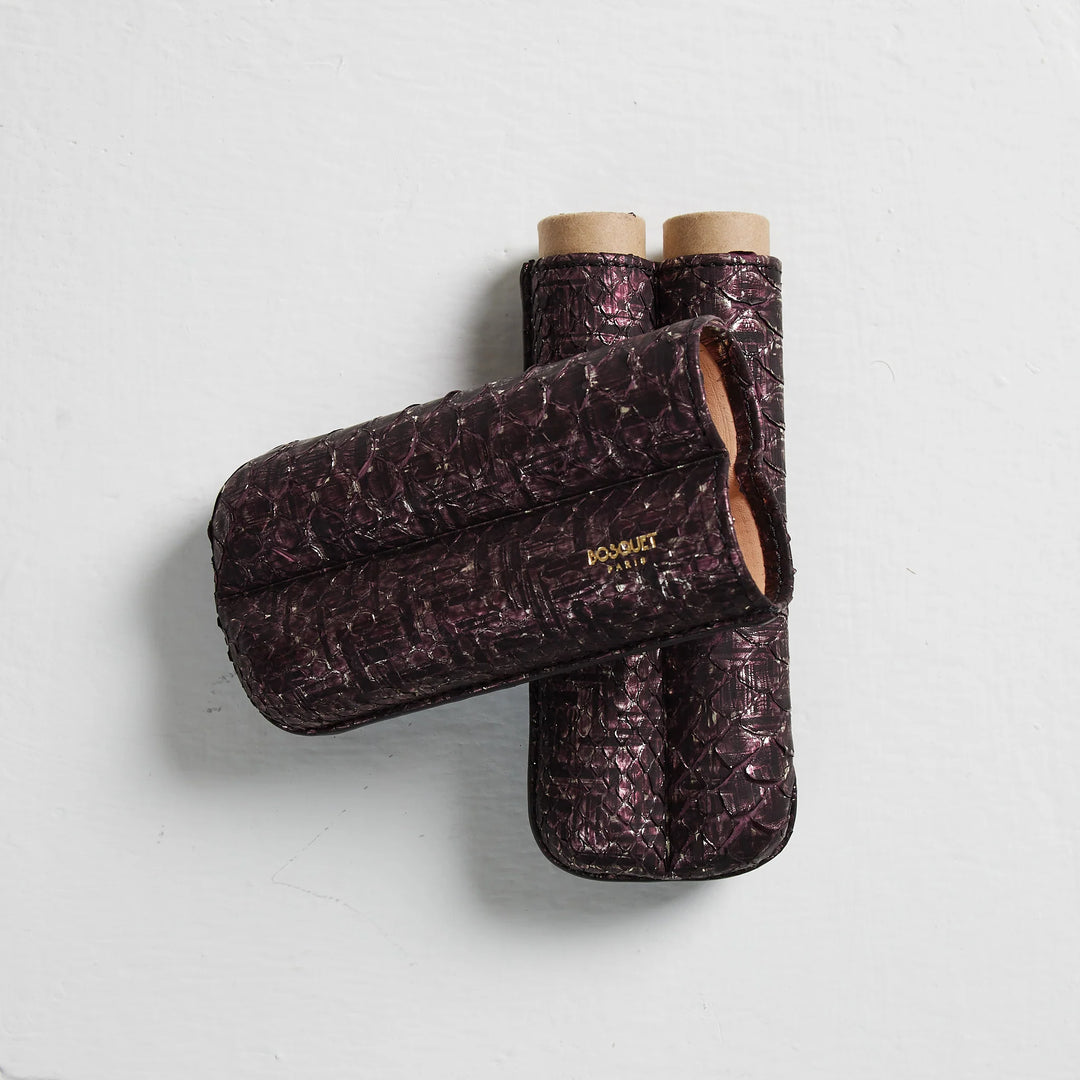 Bosquet Paris Genuine Python Leather Cigar Case Purple Cylindrical - 2 Finger