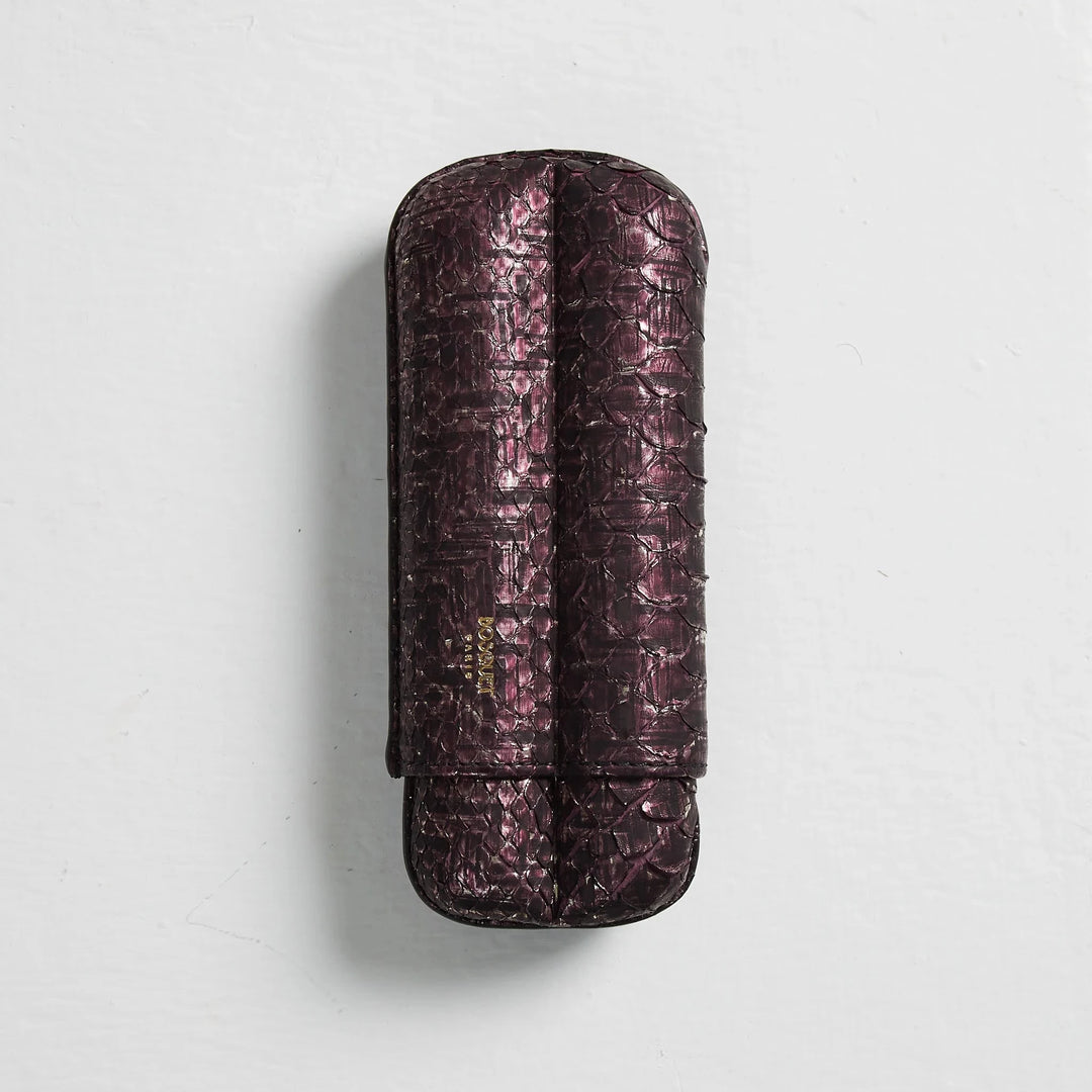 Bosquet Paris Genuine Python Leather Cigar Case Purple Cylindrical - 2 Finger