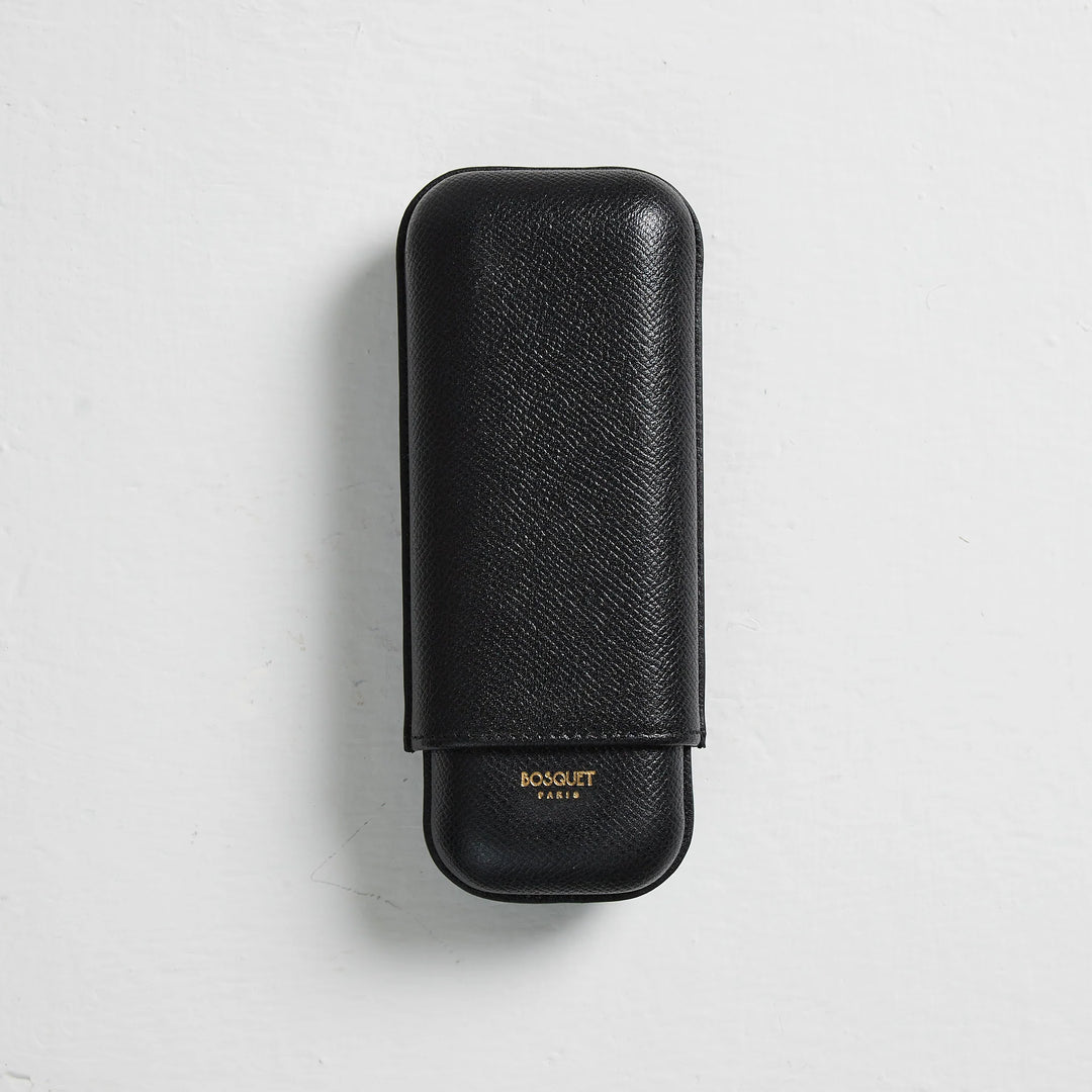 Bosquet Paris Grained Calf Leather Cigar Case Black - 2 Finger