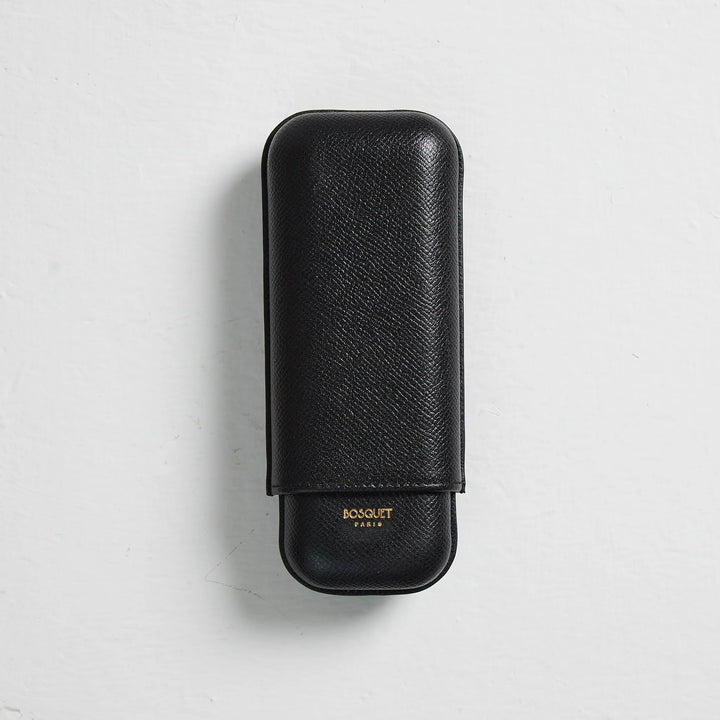 Bosquet Paris Grained Calf Leather Cigar Case Black - 2 Finger