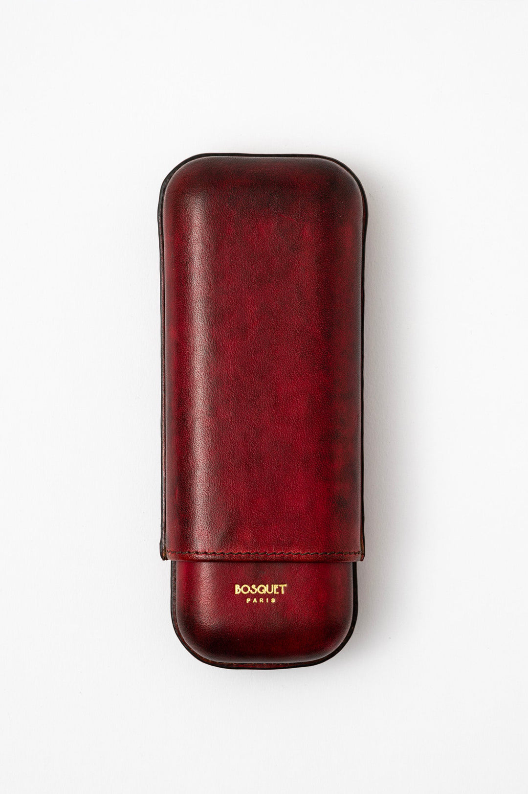 Bosquet Paris Grained Calf Leather Cigar Case Burgundy Patina - 2 Cigars