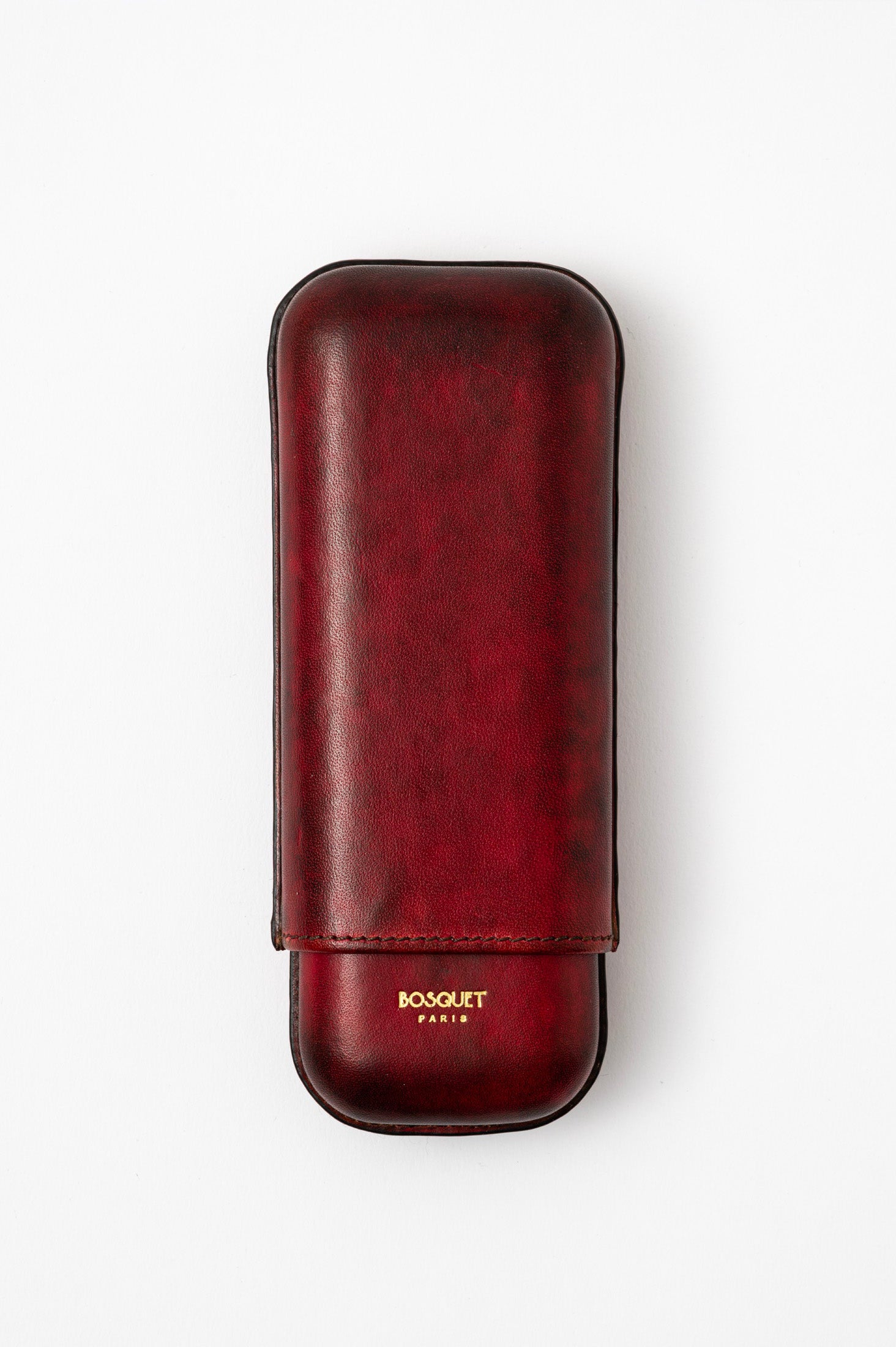 Bosquet Paris Grained Calf Leather Cigar Case Burgundy Patina - 2 Cigars