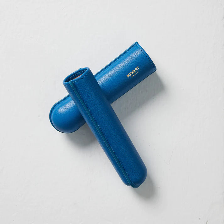 Bosquet Paris Grained Calf Leather Cigar Case Capri Blue - 1 Finger