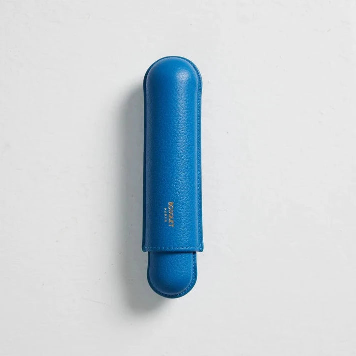 Bosquet Paris Grained Calf Leather Cigar Case Capri Blue - 1 Finger