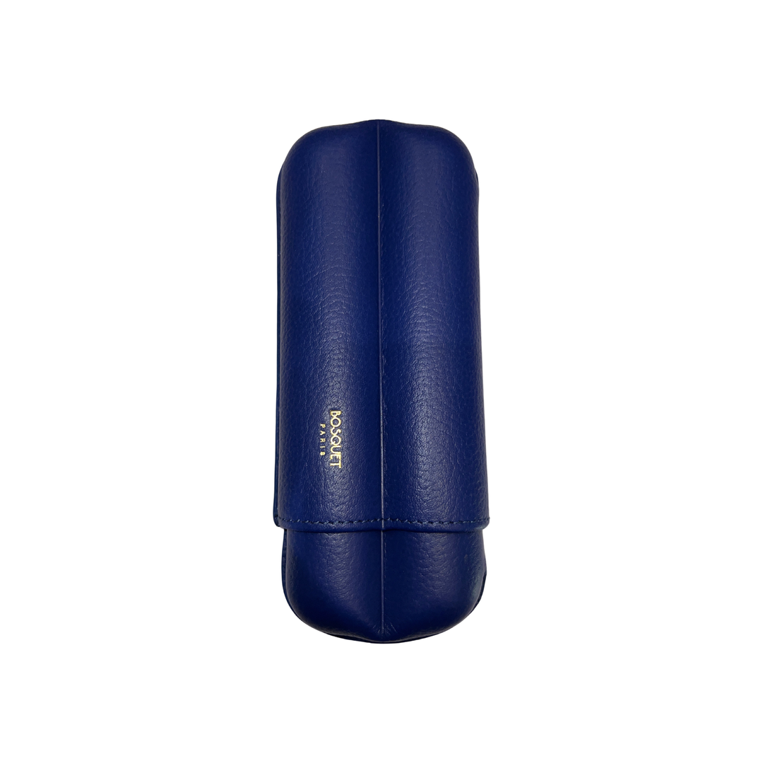 Bosquet Paris Grained Calf Leather Cigar Case Dark Blue Cylindrical - 2 Finger