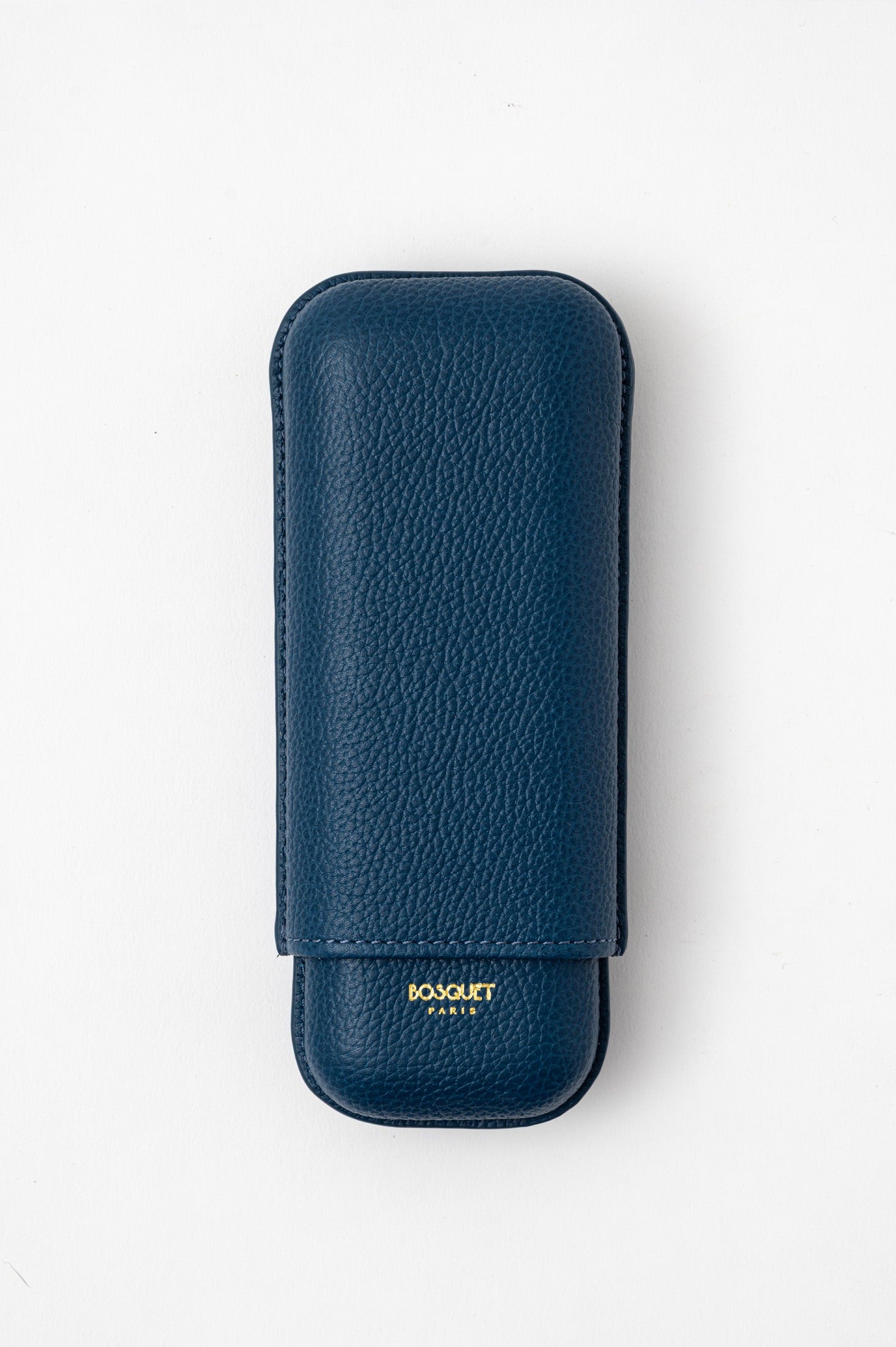 Bosquet Paris Grained Calf Leather Cigar Case Dark Blue Rectangular - 2 Finger