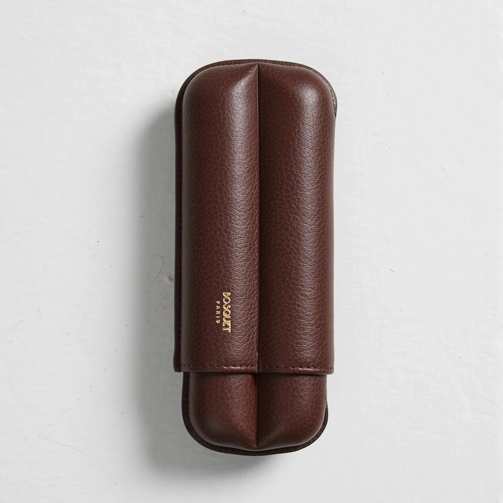 Bosquet Paris Grained Calf Leather Cigar Case Dark Brown - 2 Cigars 