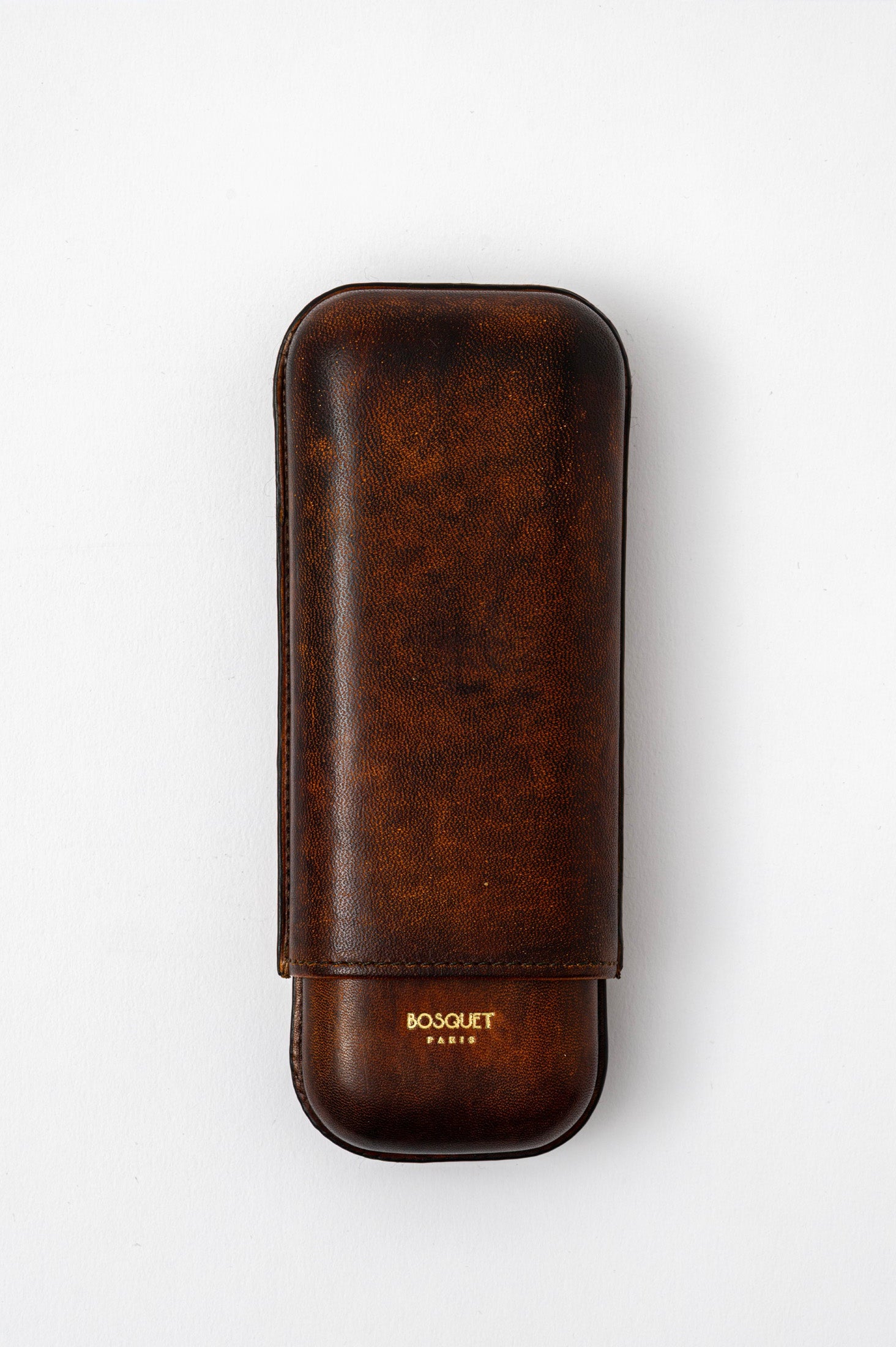 Bosquet Paris Grained Calf Leather Cigar Case Dark Brown Patina - 2 Cigars