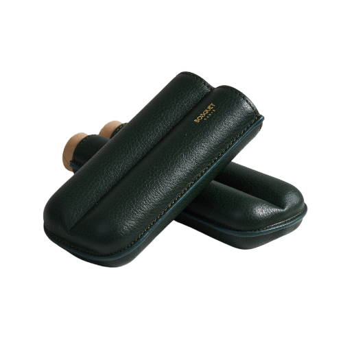 Bosquet Paris Grained Calf Leather Cigar Case Dark Green Cylindrical - 2 Cigars