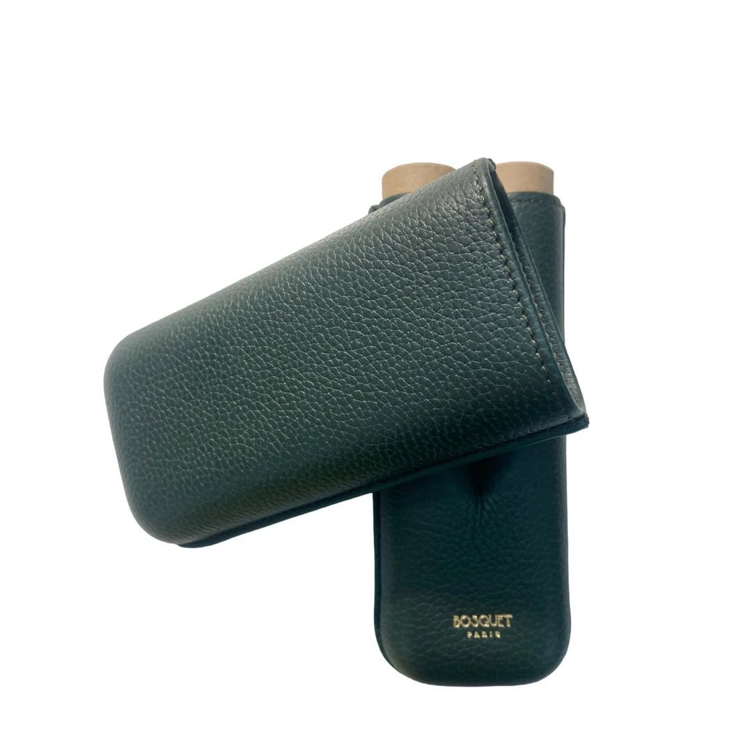 Bosquet Paris Grained Calf Leather Cigar Case Dark Green Square - 2 Cigars