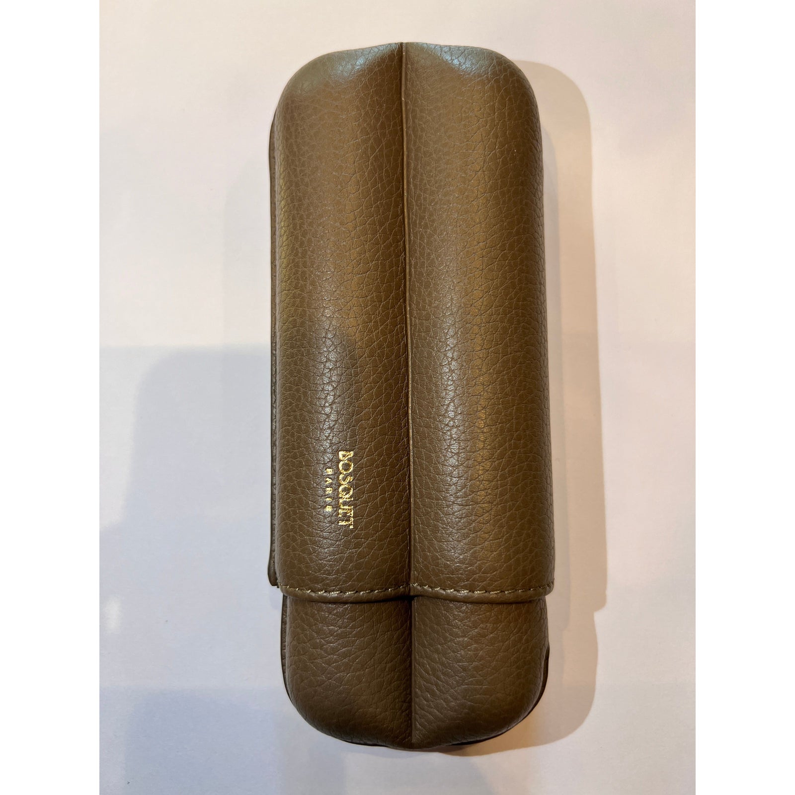 Bosquet Paris Grained Calf Leather Cigar Case Grey Brown Cylindrical - 2 Cigars