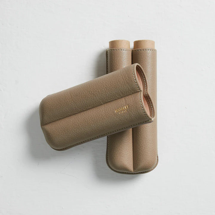 Bosquet Paris Grained Calf Leather Cigar Case Grey Taupe - 2 Cigars