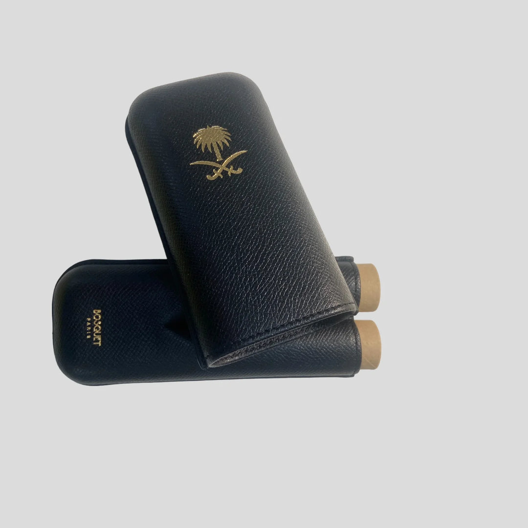Bosquet Paris Grained Calf Leather Cigar Case KSA Saudi Flag Black - 2 Cigar