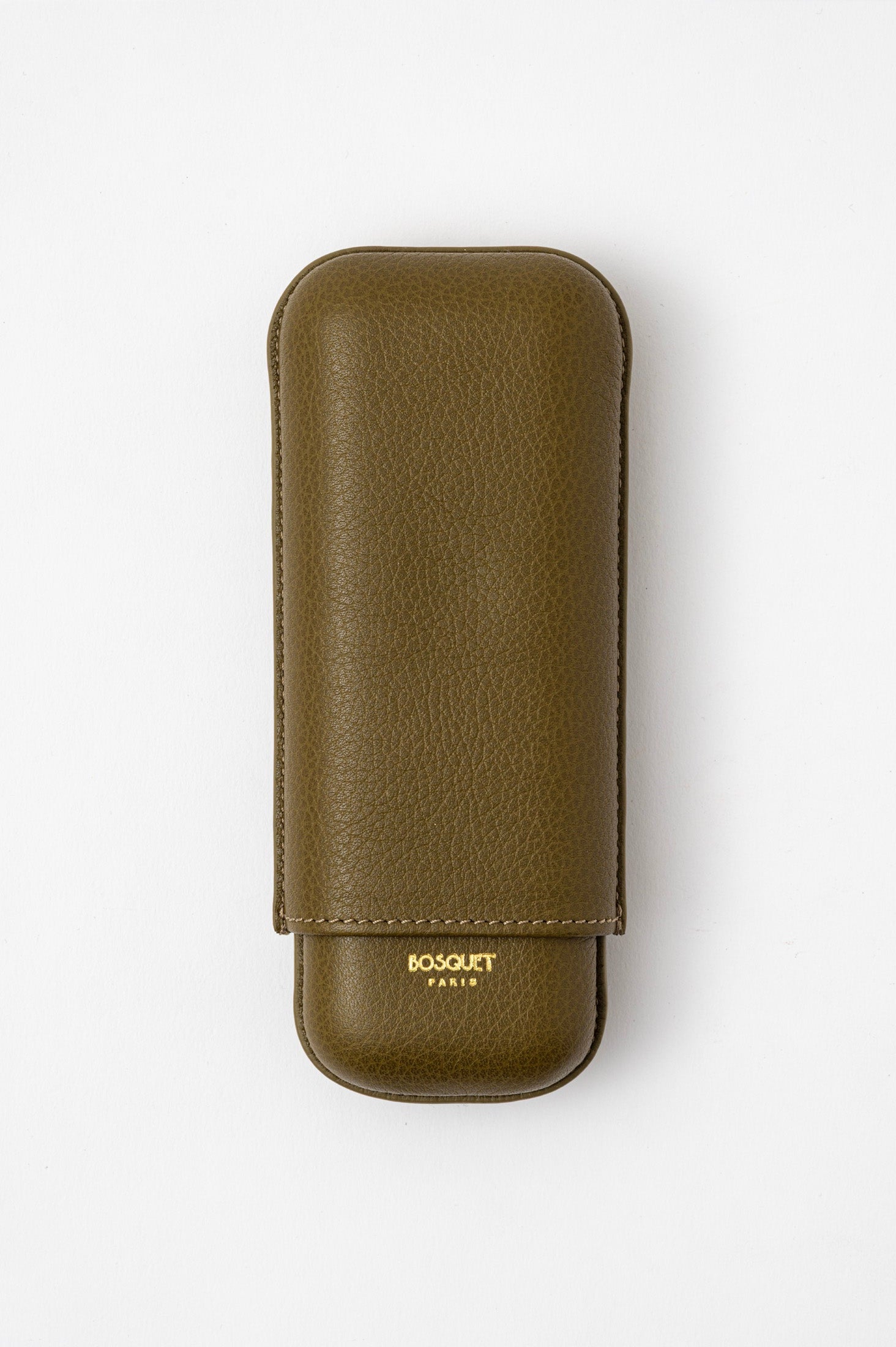 Bosquet Paris Grained Calf Leather Cigar Case Khaki Rectangular - 2 Finger