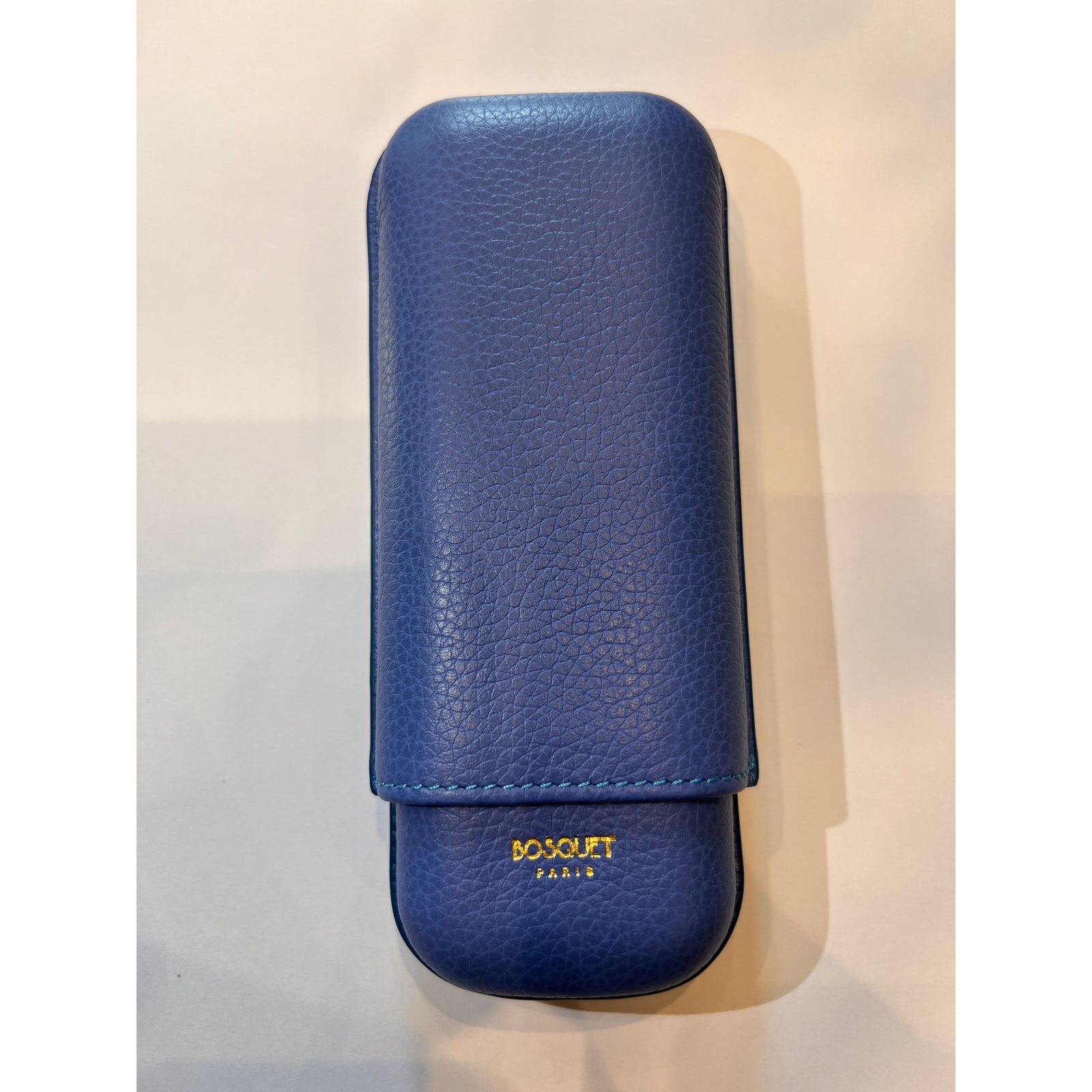 Bosquet Paris Grained Calf Leather Cigar Case Ocean Blue Rectangular - 2 Finger