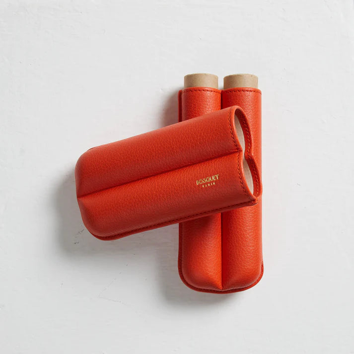 Bosquet Paris Grained Calf Leather Cigar Case Orange - 2 Cigars