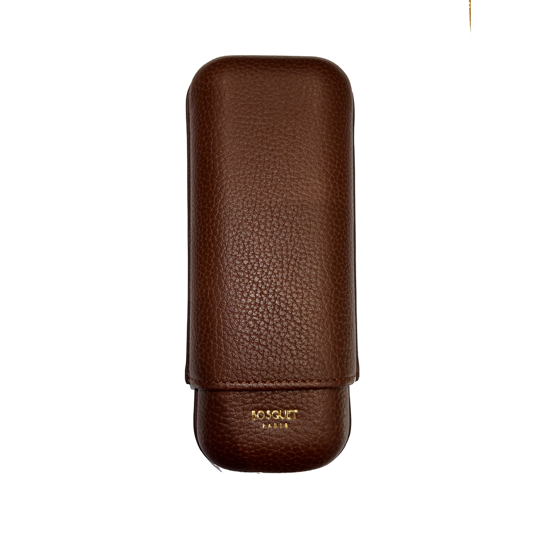 Bosquet Paris Grained Calf Leather Cigar Case Dark Brown Rectangular - 2 Finger
