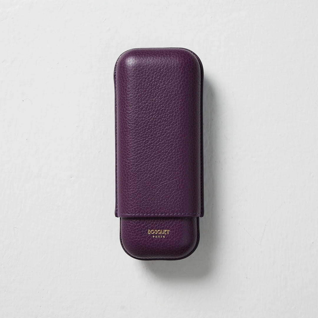 Bosquet Paris Grained Calf Leather Cigar Case Purple Rectangle - 2 Cigars
