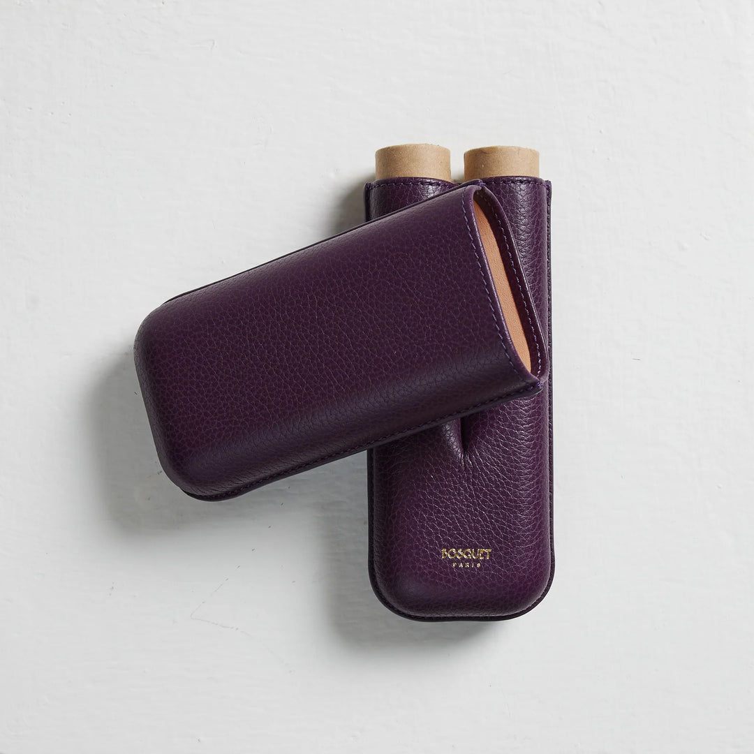 Bosquet Paris Grained Calf Leather Cigar Case Purple Rectangle - 2 Cigars