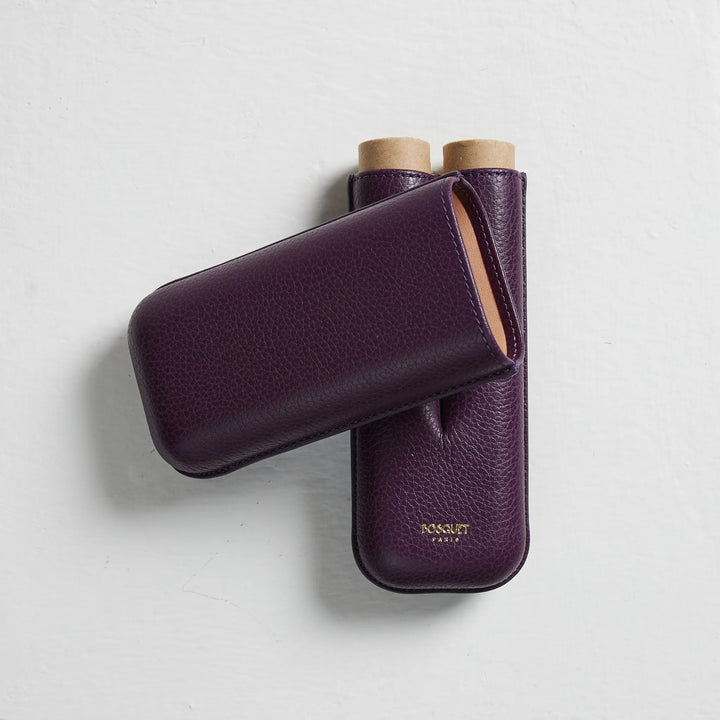 Bosquet Paris Grained Calf Leather Cigar Case Purple Rectangle - 2 Cigars