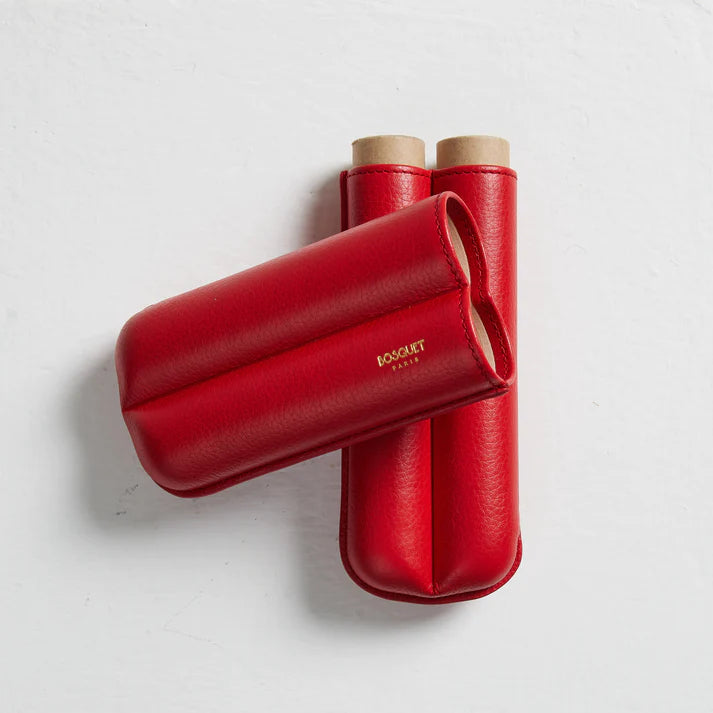 Bosquet Paris Grained Calf Leather Cigar Case Red - 2 Cigars