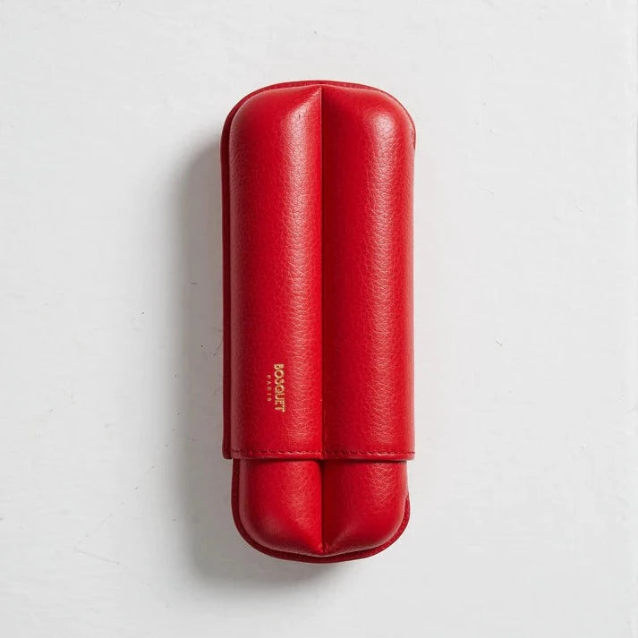 Bosquet Paris Grained Calf Leather Cigar Case Red - 2 Cigars