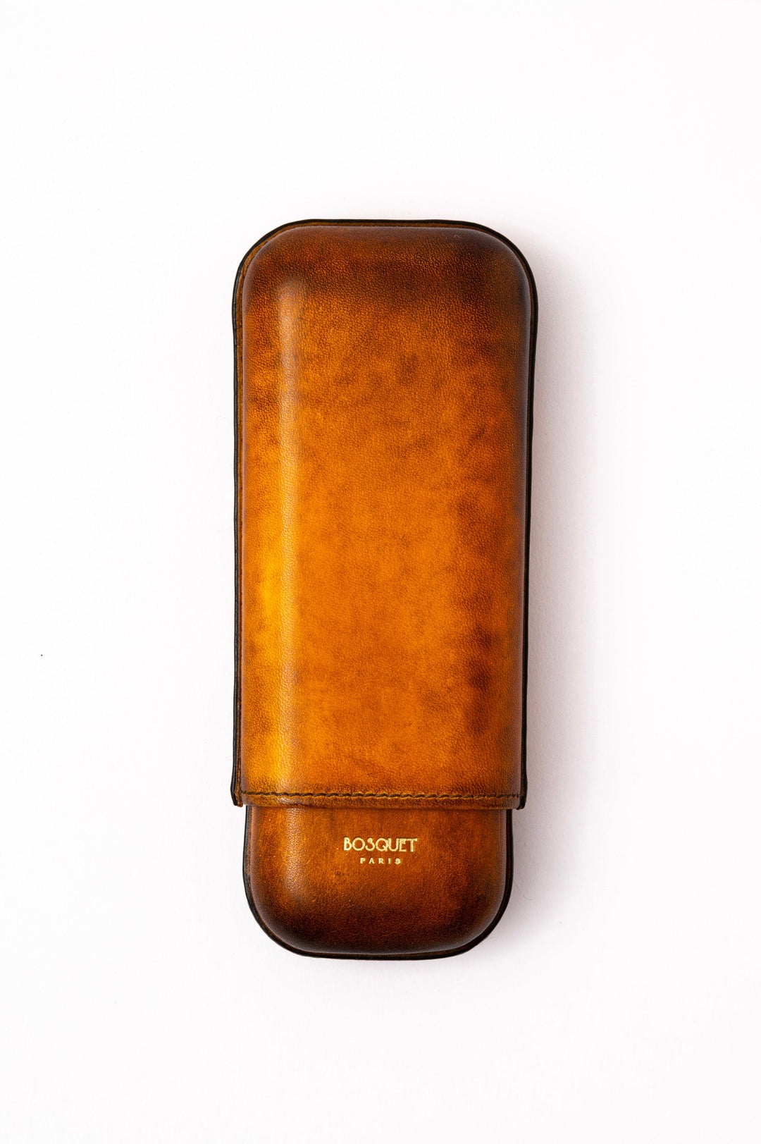 Bosquet Paris Grained Calf Leather Cigar Case Savane Patina - 2 Cigars