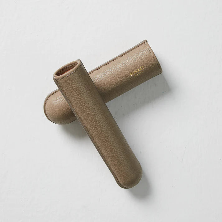 Bosquet Paris Grained Calf Leather Cigar Case Taupe - 1 Finger