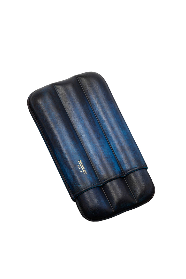 Bosquet Paris Smooth Calf Leather Cigar Case Red Patina Cylindrical - 3 Cigars