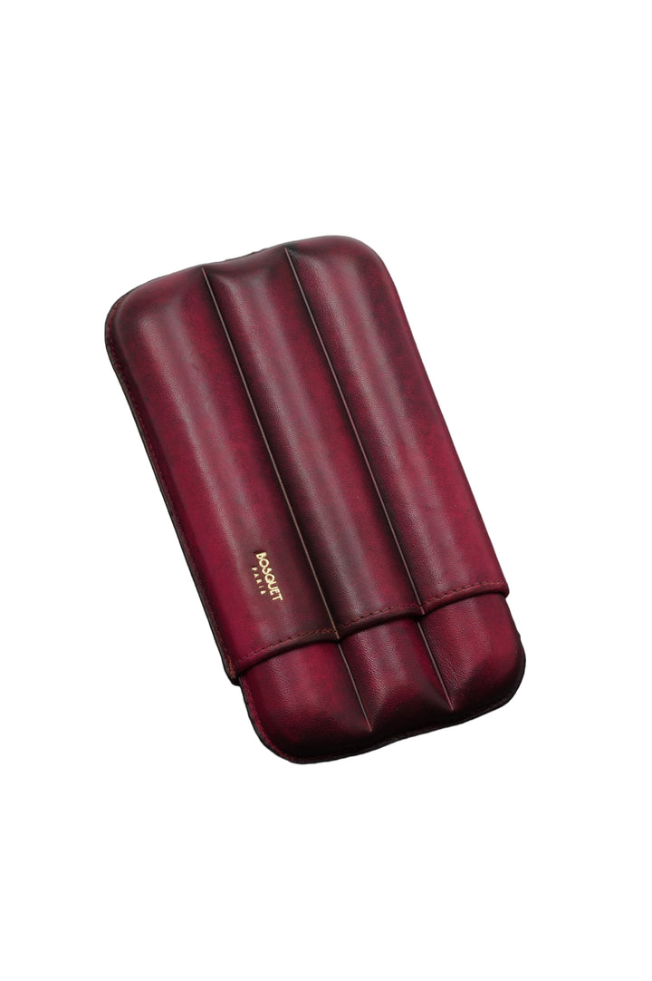 Bosquet Paris Smooth Calf Leather Cigar Case Red Patina Cylindrical - 3 Cigars