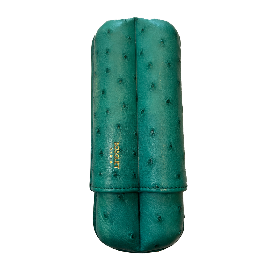Bosquet Paris Genuine Ostrich Leather Cigar Case Tiffany Blue Cylindrical - 2 Finger