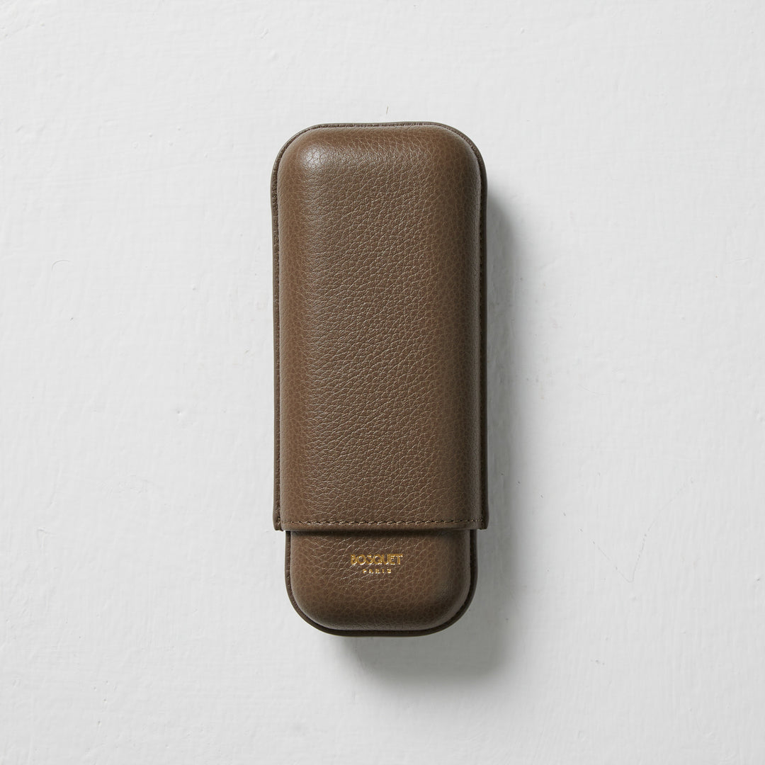 Bosquet Paris Grained Calf Leather Cigar Case Grey Brown Rectangular - 2 Finger