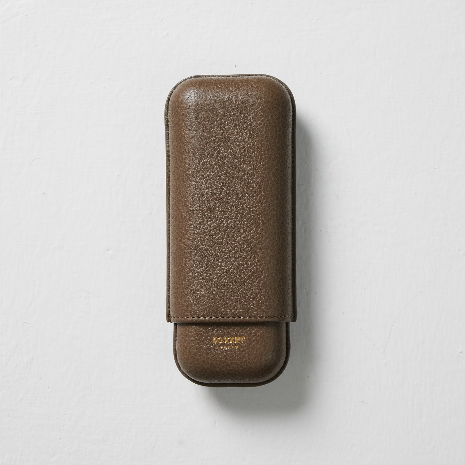 Bosquet Paris Grained Calf Leather Cigar Case Grey Brown Rectangular - 2 Finger