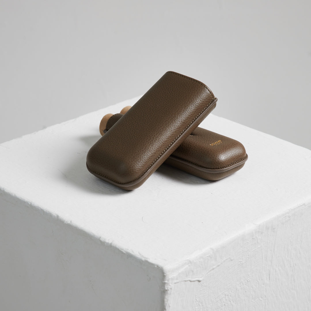 Bosquet Paris Grained Calf Leather Cigar Case Grey Brown Rectangular - 2 Finger